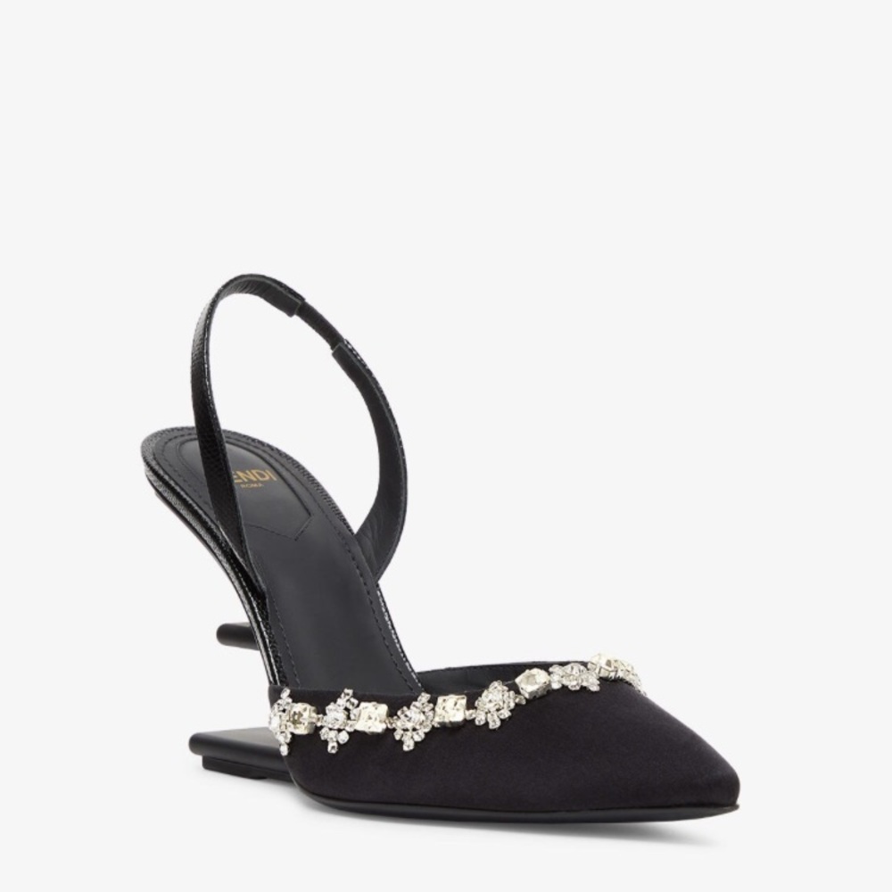 FENDI BNIB FENDI FIRST SLINGBACK BLACK CALF LEATHER WITH CRYSTAL DETAILS SIZE 40
